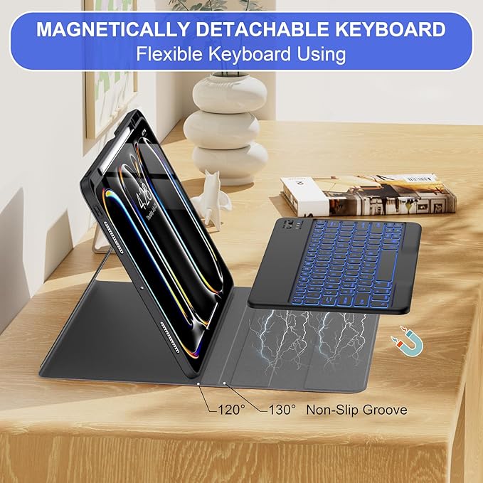 Soke Keyboard Case for iPad Pro 13 Inch (M5 2025/M4 2024), 7-Color Backlit Detachable Bluetooth Keyboard, Folio Stand TPU Back Cover with Pencil Holder for iPad Pro 13", Black New