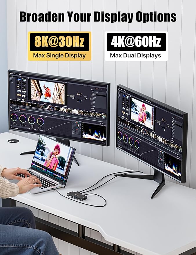 ZIUMIER USB C Docking Station Dual Monitor, 12 in 1 Laptop Docking Station - Single 8K or Dual 4K Displays, 1 HDMI, 1 DP, 100W PD, 3x10Gbps USB-A/C Data, 5Gbps USB-A Data, Ethernet, Audio, SD/Micro SD