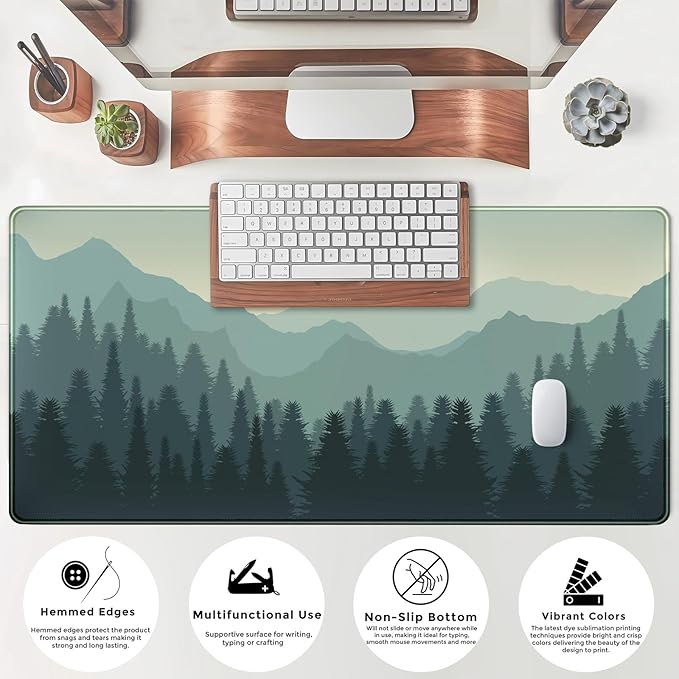 Forest Desk Mat Green Nature Large Mouse Pad XXL 31.5''X 15.7'' Landscape Aesthetic Desk Pad Gaming Mousepad Big Keyboard Mouse Mat for Laptop Computer Office Decor