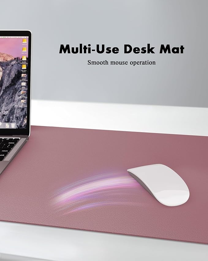 YSAGi Double-Sided Desk Pad, 31.5"x15.7"Leather Desk Mat, Eco Cork Desk Pad Protector,Large Mouse Pad,Waterproof Desk Blotter for Office/Home(Dark Pink)