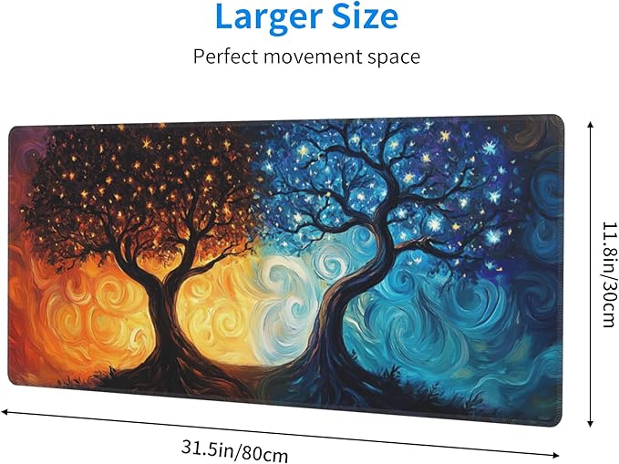 Blue and Red Tree Desk Mat Large Gaming Mouse Pad Blue and Red Tree Extended Mousepad Big in Laptop Computer Mouse Keyboard Mat for Office Desk Decor 31.5x12 in