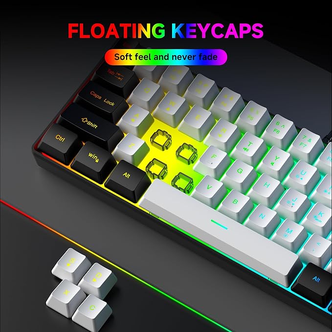 61-Key Compact RGB Gaming Keyboard – 60% Layout, Ergonomic Membrane Keys, 8-Color Backlight, Plug & Play for PC/Laptop (Windows 10/8/7)