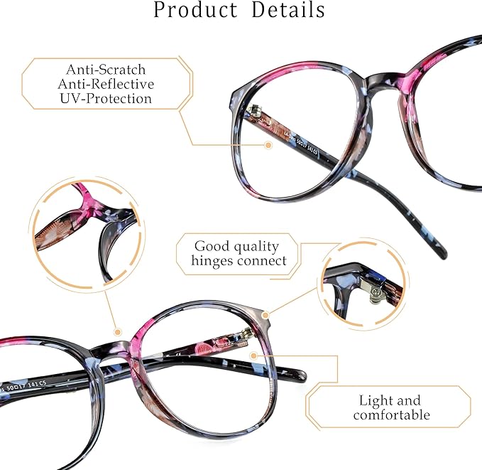 LifeArt Blue Light Blocking Glasses, Anti Eyestrain, Computer Reading Glasses, Gaming Glasses, TV Glasses for Women Men, Anti Glare (Floral, 2.50 Magnification)
