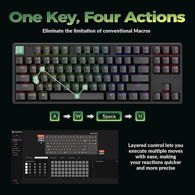 Keychron K8 HE TKL Wireless Mechanical Keyboard Hot Swappable Hall Effect Magnetic Switches 2.4 GHz/Bluetooth/Wired QMK/VIA Custom RGB Backlit Aluminum for Mac Windows Linux-Black