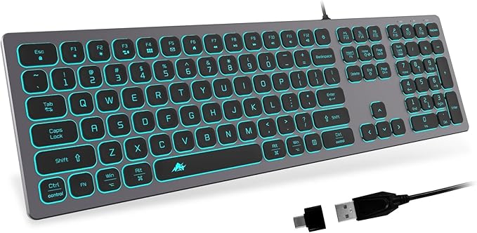 Aluminum Quiet Wired Slim Chiclet Keyboard - Compatible with Apple iMac, MacBook, Mac and PC, USB Numeric Keypad RGB Lighted Key - Space Gray