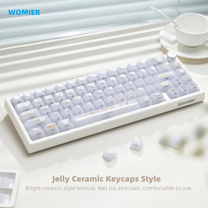 Womier Keyboard Keycaps Jelly, White Ceramic Keycaps Style, Cake Sheep Key Cap Transparent Side Printing Custom 60 65 75 100 Percent for Cherry MX,Gateron Mechanical Keyboards,MDA Profile
