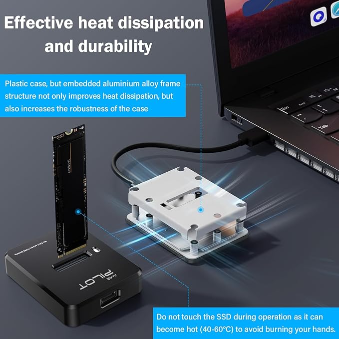 M.2 NVMe & SATA to USB C Docking Station, M.2 SSD to USB A C Reader Adapter for Both M.2 (M Key, B+M Key) NVMe and SATA NGFF SSD Dock, Size for 2280 2260 2242 2230 22110 Enclosure - Plastic