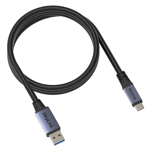 OkyLink USB 3.0/3.2 Gen1 A to C Cable, 5ft/1.5M, Black/Gray, 5Gbps Data Transfer, 60W Fast Charging, Compatible with PC, Laptops, Portable Hard Drive, Phones, Hubs, VR Headsets