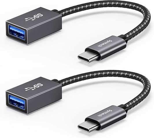 Syntech USB C to USB Adapter, 2 Pack USB C to USB 3, 10Gbps Type C, Thunderbolt 3 to USB Female Adapter OTG Cable Compatible with iPhone 17/16/15 Pro Max, iPad mini 6, MacBook Pro/Air/Neo, Space Gray