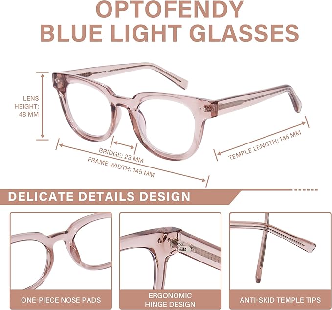 OPTOFENDY Oversized Blue Light Blocking Glasses for Women, Fashion Square Computer Eyeglasses