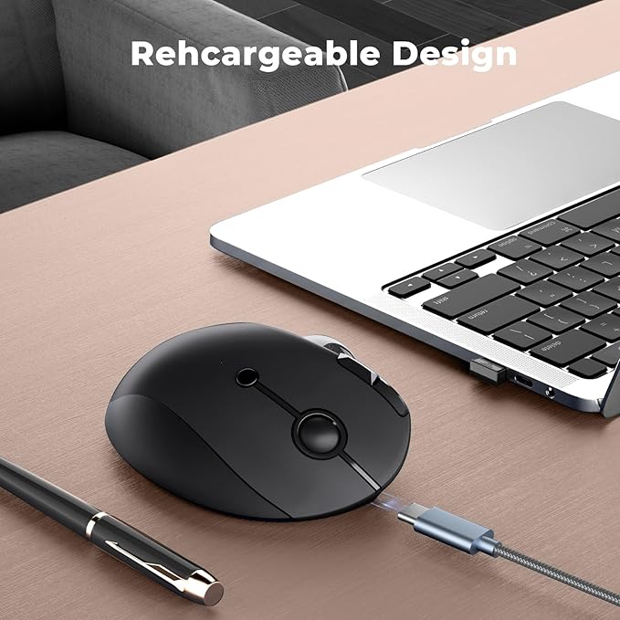 seenda Wireless Trackball Mouse, Bluetooth - Ergonomic Rollerball Mouse Rechargeable, 3 Device Connection Optical Mice Adjustable DPI Thumb Control Mice Compatible for Mac/Android/Windows-Black