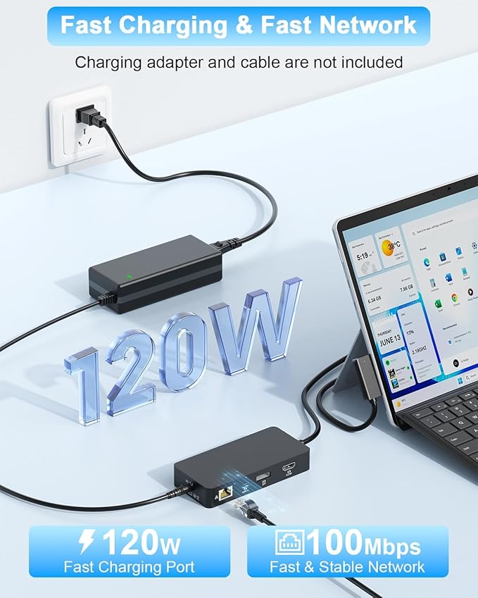 New for Surface Dock (DP+HDMI+USB-C Triple Display) with 120W Power Supply, 12-in-1 Surface Docking Station for Microsoft Surface Pro (12/11/10/9/8/X/7/6/5), Surface Laptop, Surface Go, Surface Book