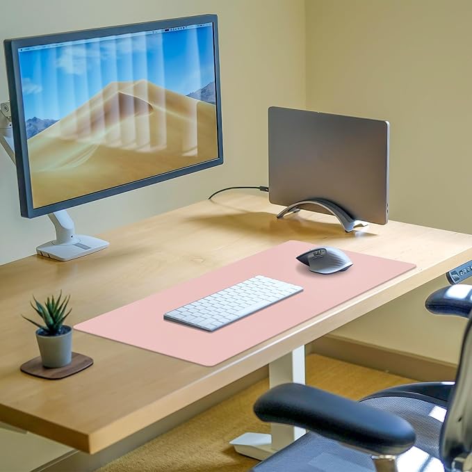Leather Desk Pad Mat, Computer Mat Non-Slip, PU Large Mouse Pads for Desk, 35.4" x 17" Mouse Pad Pink, Waterproof Keyboard Mats for Office/Home/Decor