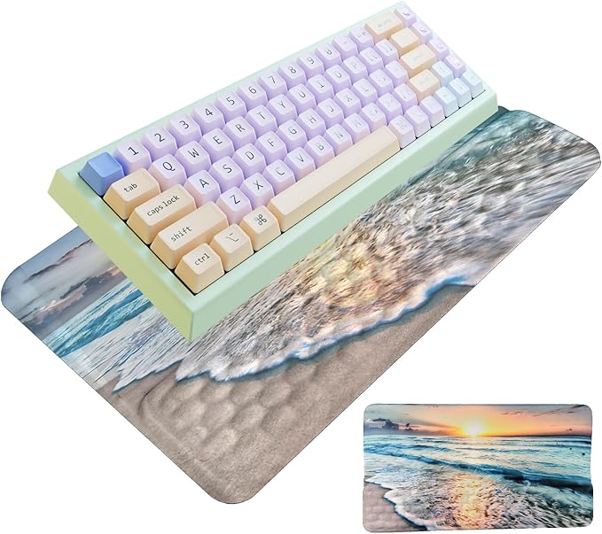 Computer Keyboard Stand Pad with Wrist Rest Easy Typing Wrist Rest Support with Comfortable Wrist Pad Ergonomic Tilted Keyboard Riser Holder for Desktop Office Home School Ocean Beach