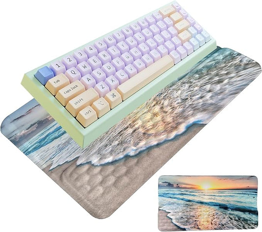 Computer Keyboard Stand Pad with Wrist Rest Easy Typing Wrist Rest Support with Comfortable Wrist Pad Ergonomic Tilted Keyboard Riser Holder for Desktop Office Home School Ocean Beach