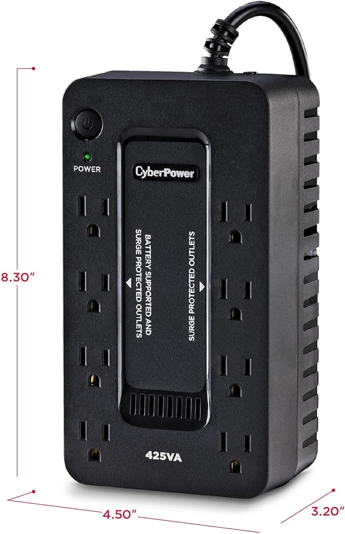 CyberPower ST425 Standby UPS Battery Backup and Surge Protector, 425VA/260W, 8 Outlets, Compact, UL Certified