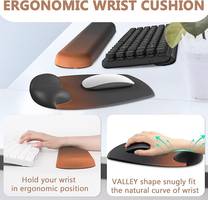 AKIT Ergonomic Mouse Pad with Wrist Rest& Keyboard Wrist Rest, Wrist Rest for Computer Keyboard, Pain Relief, Non-Slip Rubber Base, Mousepad Wrist Support for Gaming, Office, Home, Gradient Black