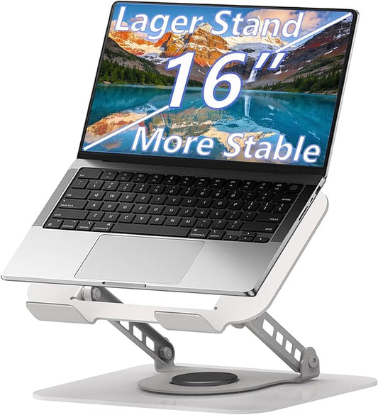 Adjustable Laptop Stand, 360 Rotating Computer Riser, Stable Base Stand Holder for MacBook Pro/Air Notebook up to 16 Inches, Silver
