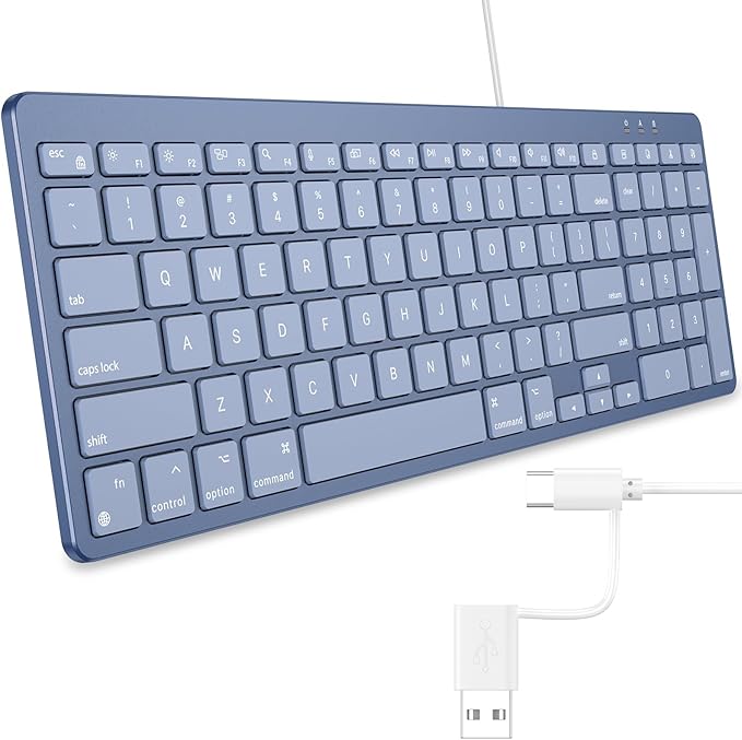 OMOTON Wired Keyboard Compatible with Mac, with Dual Interface (USB and Type-C), Numeric Keypad Compatible with MacBook Pro/Air, iMac, Mac mini/Pro Laptop, Blue