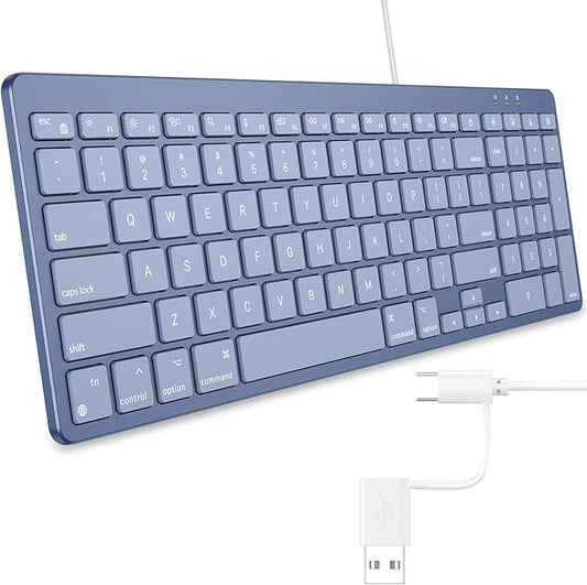 OMOTON Wired Keyboard Compatible with Mac, with Dual Interface (USB and Type-C), Numeric Keypad Compatible with MacBook Pro/Air, iMac, Mac mini/Pro Laptop, Blue