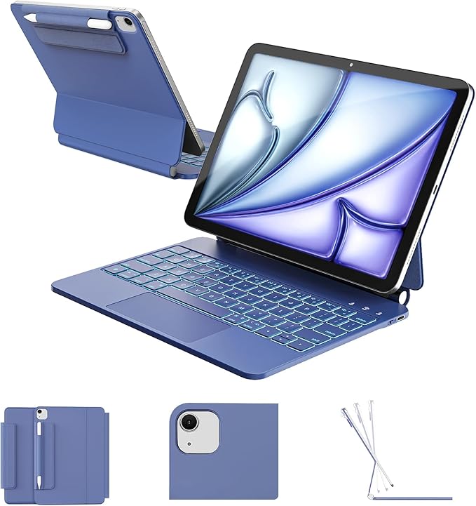for iPad Air 11 inch Case with Keyboard (M4/M3/M2, 2026/2025/2024), iPad Pro 11 (4th/3rd/2nd/1st Gen) & Air 5/4th Magic Keyboard Case, 11 Colors Backlit, Multi-Touch Trackpad, Blue