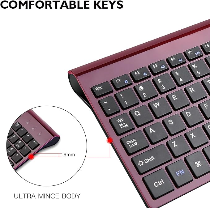 cimetech Wireless Keyboard and Mouse Combo, Compact Silent Ergonomic Scissor Switch Keyboard and Optical Mouse Set, 2.4G Lag-Free Cordless Keyboard Mice for Computer, Mac, Laptop, PC, Windows - Red