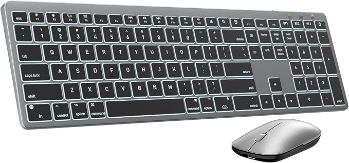 SABLUTE Bluetooth Keyboard and Mouse for Mac — 7-Color Backlit, Multi-Device, Rechargeable, KMA1pro Full-Size Wireless Keyboard Mouse Combo with Quiet Scissor-Switch Keys for Mac (Space Gray)