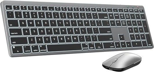 SABLUTE Bluetooth Keyboard and Mouse for Mac — 7-Color Backlit, Multi-Device, Rechargeable, KMA1pro Full-Size Wireless Keyboard Mouse Combo with Quiet Scissor-Switch Keys for Mac (Space Gray)