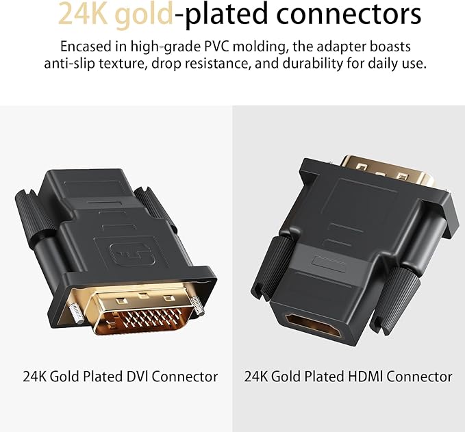 DVI to HDMI Adapter, 3-Pack Bi-Directional DVI(24+1) Male to HDMI Female with Gold-Plated Cord，Support 1080P for Computer, Monitor, Projector, TV, PS3/4/5 Nintendo Switch
