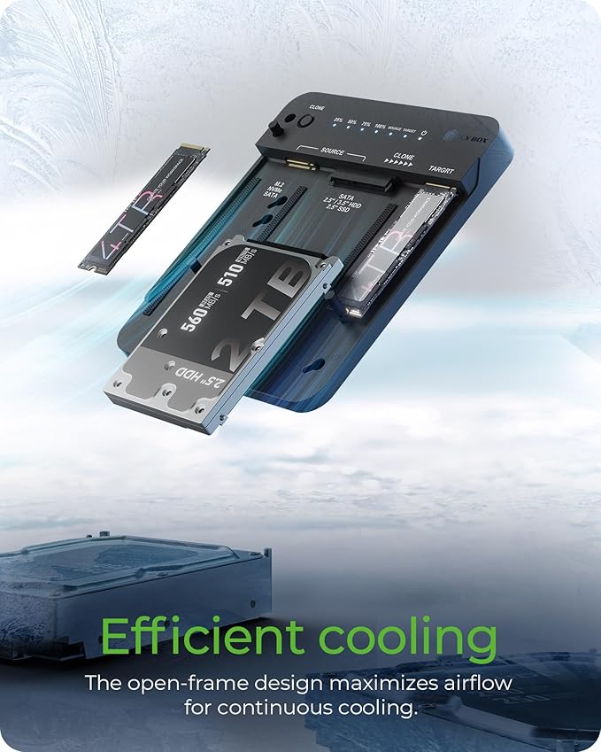 ICY BOX M.2 NVMe & SATA SSD/HDD Docking Station, USB-C 3.2 Gen 2 (10 Gbps) Hard Drive Clone Station & Reader for M.2 NVMe SSD + SATA 2.5”/3.5” SSD & HDD Converter, Offline Cloning, Tool-Free