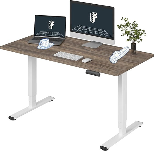 FLEXISPOT E6 3-Stage Dual Motor Electric Standing Desk 55 x 28 Sit Stand Up Desk, Holds 220 lbs, Adjustable Height w/Memory Presets, One-Piece Grey Wood Grain Desktop & White Frame, Ships in 2 Boxes