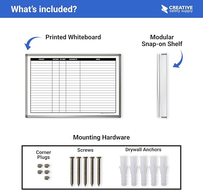 Magnetic Project Planning Dry Erase Whiteboard – Wall Mounted with Aluminum Frame & Marker Tray – Easy Erase Planning Board for Office, Teams & Scheduling 60" x 40"