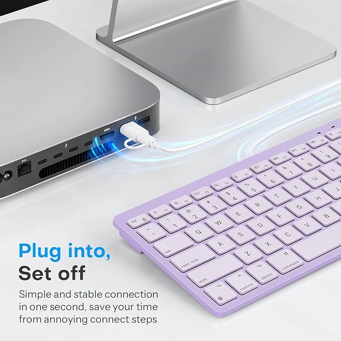 OMOTON Wired Keyboard for Mac Devices ONLY with Dual Interface, Comfortable Typing Angle & Stable Connection, Compatible with MacBook, iMac, Mac mini, PC-Purple