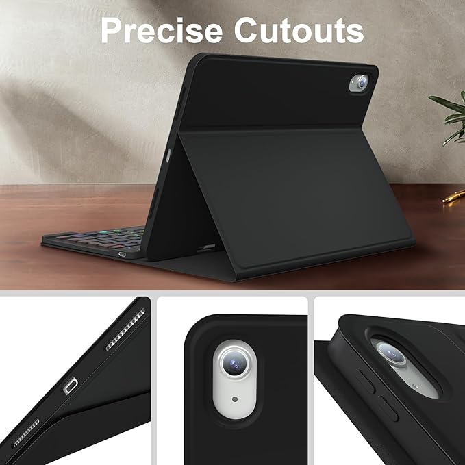 iPad 11th 10th Generation Case with Keyboard 10.9 Inch 2022 Detachable Wireless 7Colors Backlight Keyboard Case with Pencil Holder for and Magnetic Disc Universal Stylus Pen New iPad 10th Gen Black