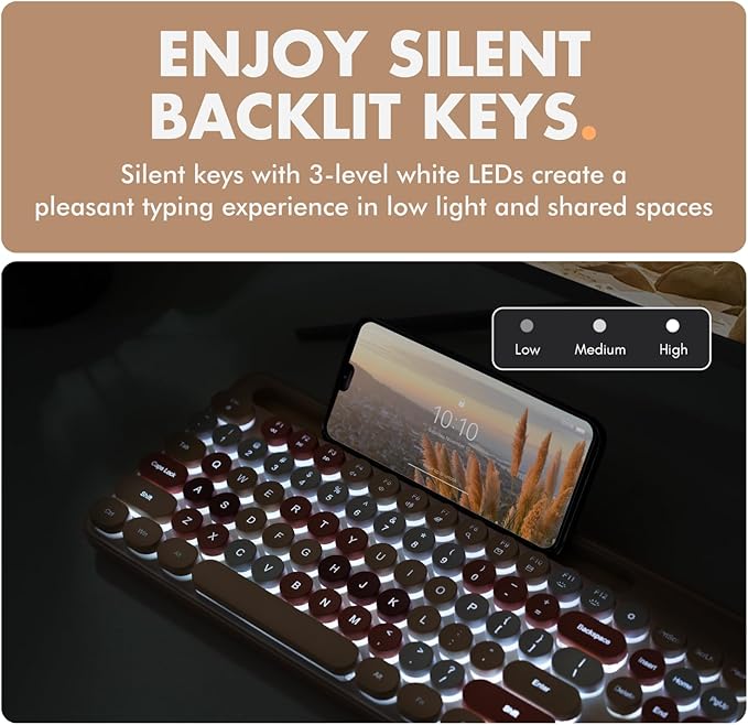 X9 Wireless Keyboard and Mouse Combo with Phone/Tablet Holder - Full-Sized 109 Keys Pastel Keyboard and Adjustable DPI, Backlit Keyboard and Mouse for PC, Windows, MAC, Desktop, Laptop - Brown