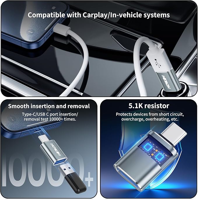 USB C to USB Adapter 2 Pack,USB3.2 Female to Type-C Male OTG Adapter,100W Fast Charging 10Gbps Data Transfer for M-acBook Pro/Air,Phone 15 16 17,Pad,G-alaxy,X-Peria,S-urface,D-ell XPS Gray