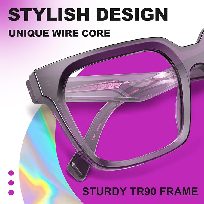 VISOONE Rectangle TR90 Blue Light Blocking Glasses Computer Eyewear with Preppy Look for Women and Men Cougar