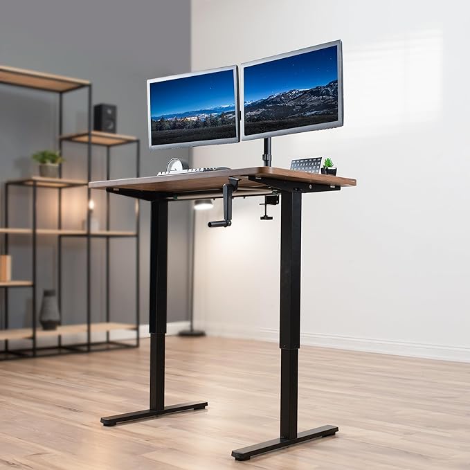 VIVO Compact Hand Crank Stand Up Desk Frame for 37 to 77 inch Table Tops, Ergonomic Standing Height Adjustable Base with Foldable Handle, Black, DESK-M051MB