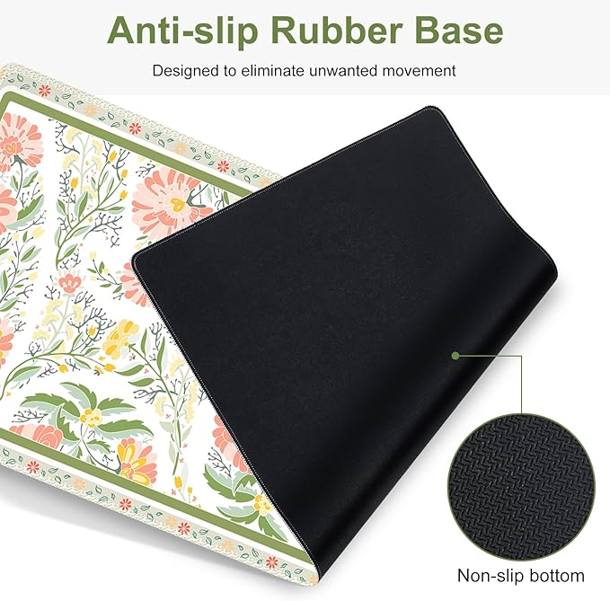 Desk Mat, 4in1 Large Mouse Pad with Wrist Rest, Cute Desk Matt for Desktop, Deskpad Mat, Anti-Slip XXL Computer Ergonomic Mousepad with Wrist Support for Keyboard and Mouse I Elegant Daisy Florals