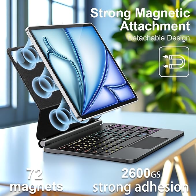 for iPad Air 11 inch Case with Keyboard (M4/M3/M2,2026/ 2025/2024), iPad Pro 11 (4th/3rd/2nd/1st Gen) & Air 5/4th,Magic-Style Magnetic Case Keyboard with 7-Color Backlight, Multi-Touch Trackpad