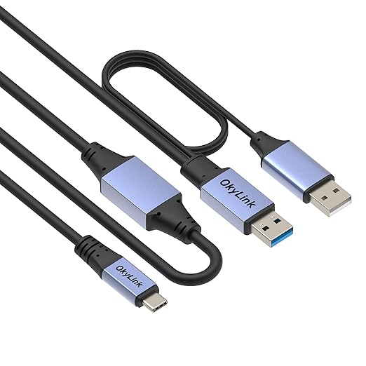 OkyLink Active USB 3.0/3.2 Gen1 A to C Data Cable 50ft/15M – High-Speed 5Gbps, Signal Booster, Optional Power, Long-Distance Cable for VR, External Storage, Docking Station, Printer