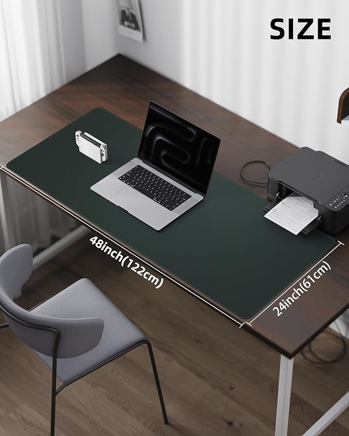 Leather Desk Pad Protector,48"x24" - Premium Desk Mat, Office Desk Mat, Large Mouse Pad,Non-Slip Desk Blotter,Waterproof Desk Writing Pad for Office and Home(Dark Green)