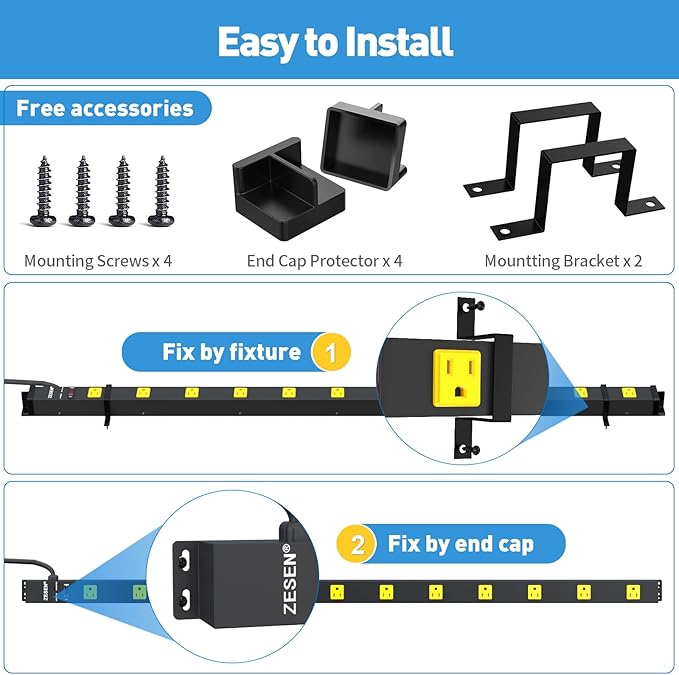 12 Outlet Long Power Strip with 6FT Power Cord, Industrial Heavy Duty for Work Bench Shop Garage, 2100 Joules Surge Protector, Wide Spaced Outlet Power Bar, ETL Certified, Black