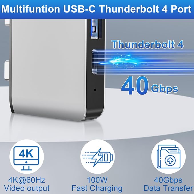 Surface Pro 9/10/11/X Docking Station, Quad Display Surface pro 11 USB Hub with Dual 4K@60Hz HDMI, USB-C (4K@60Hz Video+40Gbps Data+100W Charge), 2 USB3.0, SD/TF, 3.5mm Mic for Surface Pro 11/10/9/X