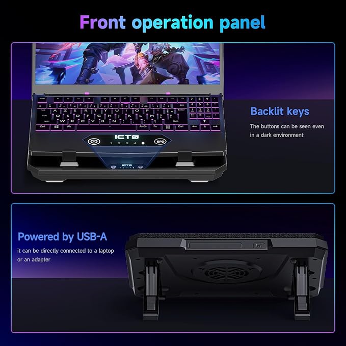 GT300 Upgraded Laptop Cooling Pad with Adjustable Stand, Turbo Boosted Cooler for Rapid Cooling 10-17inch Gaming Laptop, Flexible Sealing Ring，Featuring Air Filtration Adjustable clamp