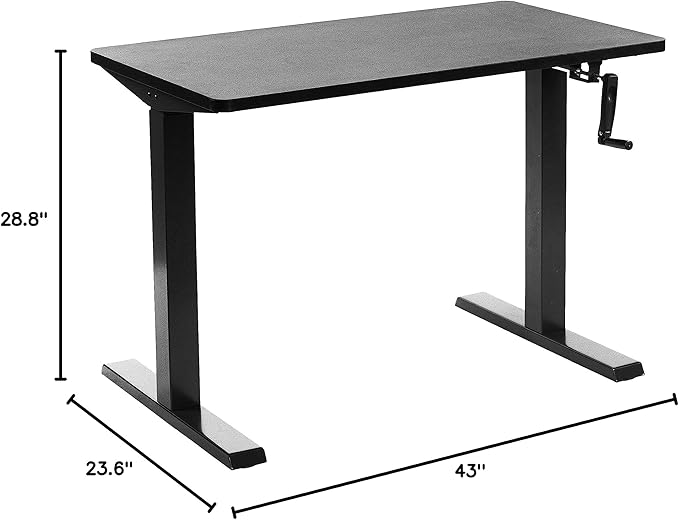 VIVO Manual Height Adjustable 43 x 24 inch Stand Up Desk, Black Solid One-Piece Table Top, Black Frame, Standing Workstation with Foldable Handle, DESK-KIT-MB4B