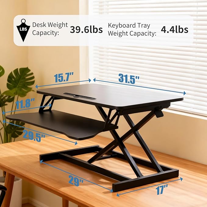 Standing Desk Converter, Height Adjustable Sit to Stand Riser, Dual Monitor and Laptop Workstation with Wide Keyboard Tray, Desk Lifter for Home Office