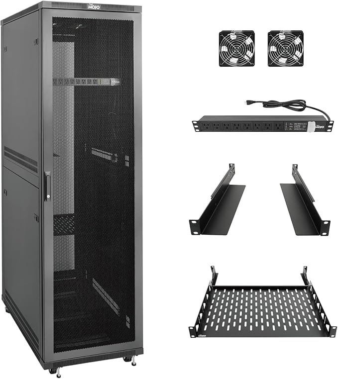 Tecmojo 42U Server Rack Network Cabinet 31.5" D x 23.6" W, Locking Data Cabinet Enclosure for 19" Server, Networking, AV & IT Equipment, Mesh Door, Black