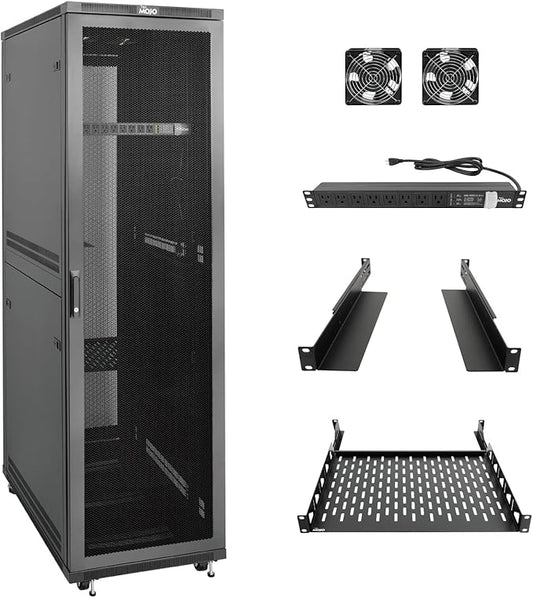 Tecmojo 42U Server Rack Network Cabinet 31.5" D x 23.6" W, Locking Data Cabinet Enclosure for 19" Server, Networking, AV & IT Equipment, Mesh Door, Black