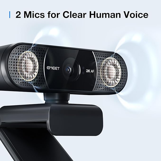EMEET C960 2K Webcam with Microphone, 2K QHD, 2 Omnidirectional Mics, PDAF Autofocus Streaming Camera with Privacy Cover, Plug&Play USB Webcam for Calls/Conference, Zoom/Skype/YouTube, Laptop/Desktop